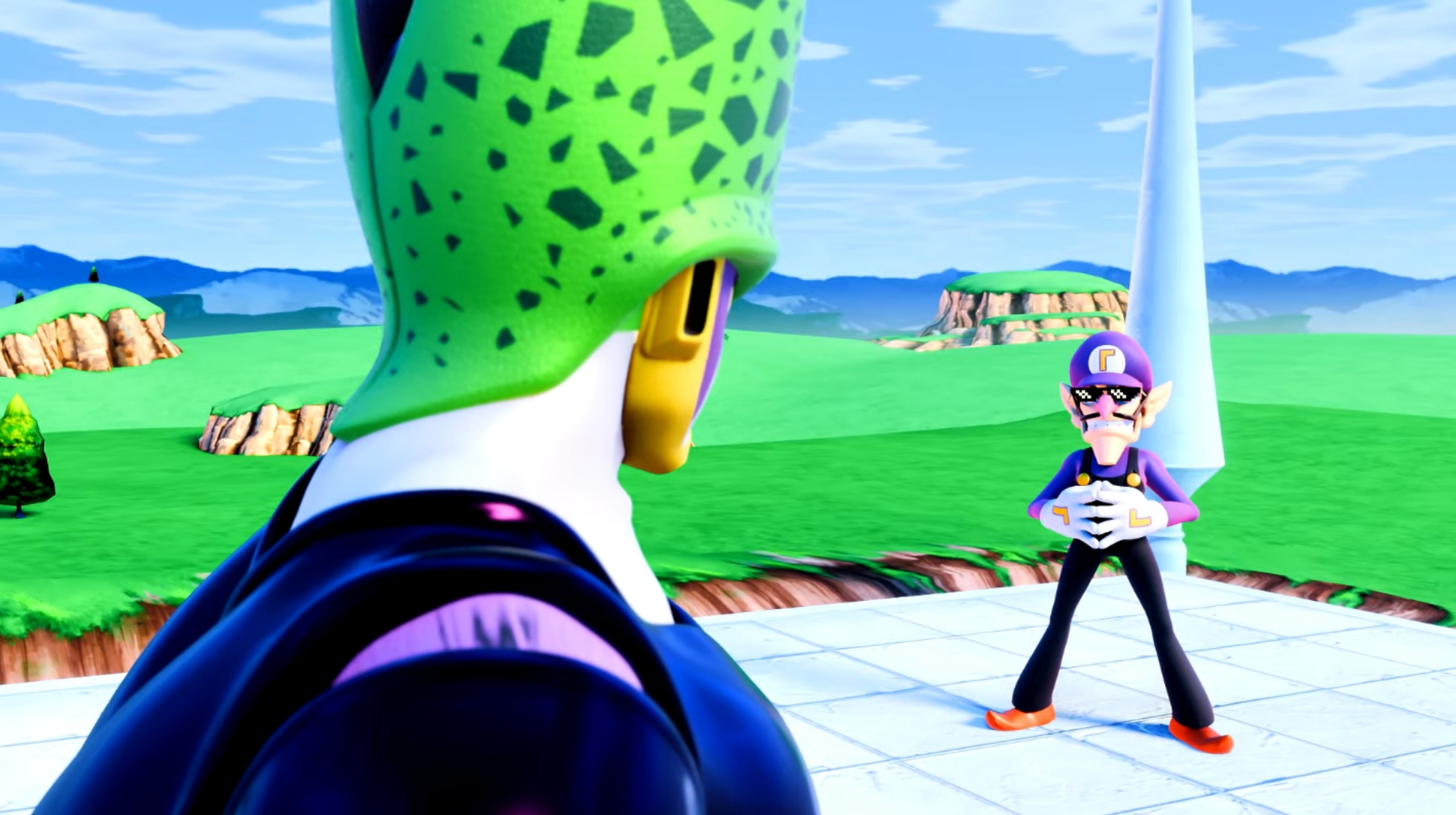 High Quality Cell looking at swag waluigi Blank Meme Template