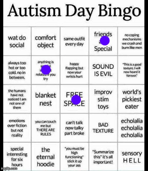 autism bingo | image tagged in autism bingo | made w/ Imgflip meme maker