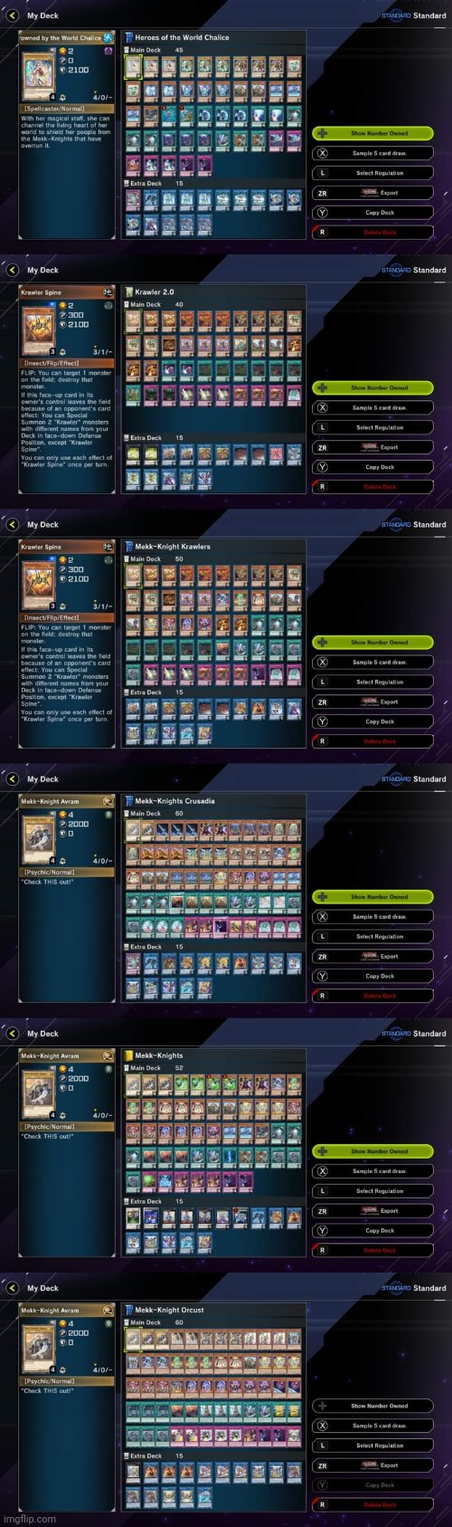 My 6 World Legacy decks in MD | image tagged in yugioh,master duel,gaming,video games,nintendo switch,screenshots | made w/ Imgflip meme maker