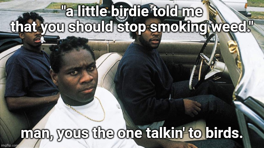 þ | "a little birdie told me that you should stop smoking weed."; man, yous the one talkin' to birds. | made w/ Imgflip meme maker