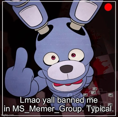 Bonnie | Lmao yall banned me in MS_Memer_Group. Typical. | image tagged in bonnie | made w/ Imgflip meme maker