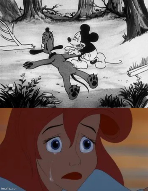 Ariel cries over Pluto's death | image tagged in pluto death mickey crying | made w/ Imgflip meme maker