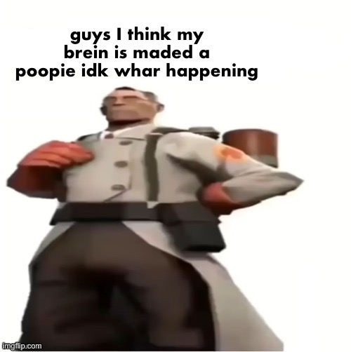 medic blank | guys I think my brein is maded a poopie idk whar happening | image tagged in medic blank | made w/ Imgflip meme maker