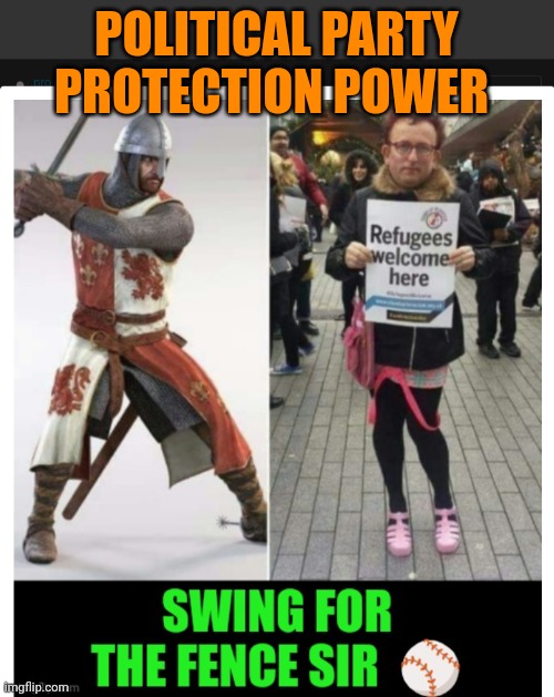 Funny | POLITICAL PARTY PROTECTION POWER | image tagged in funny,power,politics,protection,illegal immigration,guard | made w/ Imgflip meme maker