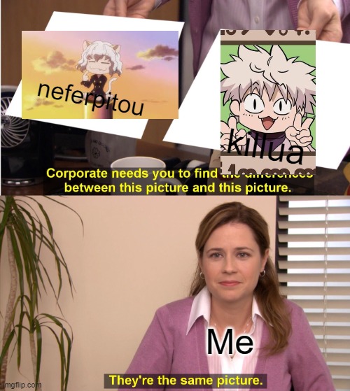 I just found this out today! | neferpitou; killua; Me | image tagged in memes,they're the same picture | made w/ Imgflip meme maker