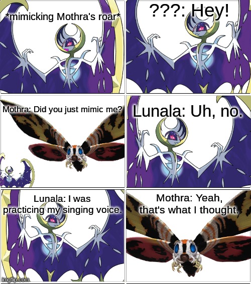 Lunala mimics Mothra | image tagged in crossover | made w/ Imgflip meme maker