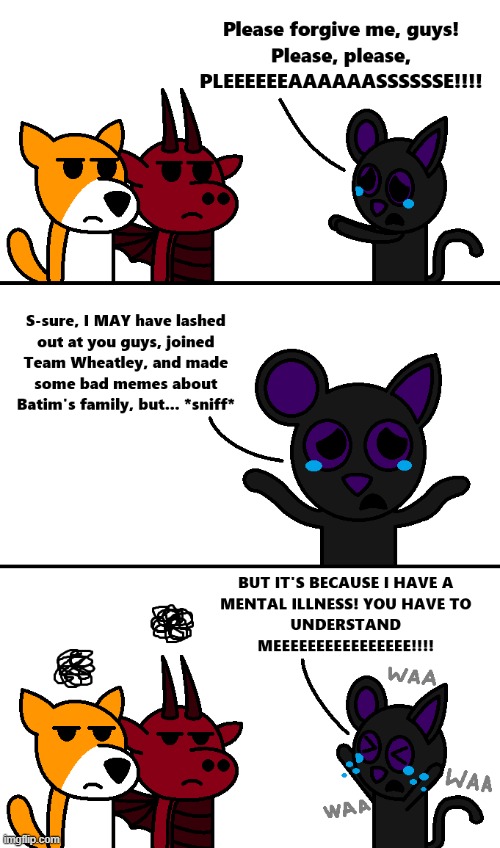 I highly doubt Batim would forgive Shadow for what he's done recently. | image tagged in shadow,cat,rat,fakery | made w/ Imgflip meme maker