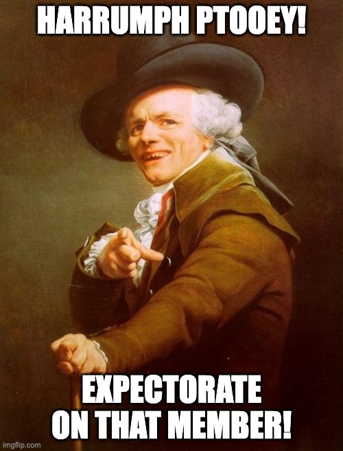 Joseph Ducreux Meme | HARRUMPH PTOOEY! EXPECTORATE ON THAT MEMBER! | image tagged in memes,joseph ducreux | made w/ Imgflip meme maker