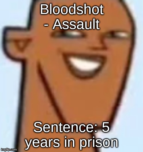 justin | Bloodshot
- Assault; Sentence: 5 years in prison | image tagged in justin | made w/ Imgflip meme maker