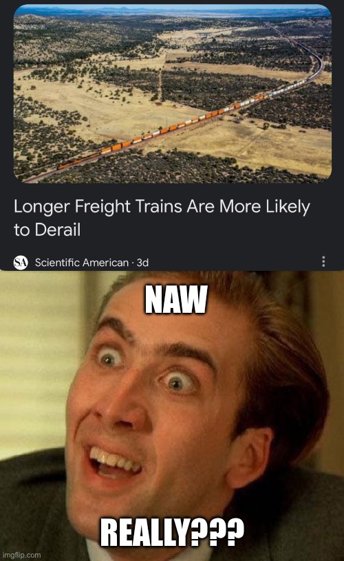 Thanks for stating the obvious | NAW; REALLY??? | image tagged in railroad,train,trains | made w/ Imgflip meme maker