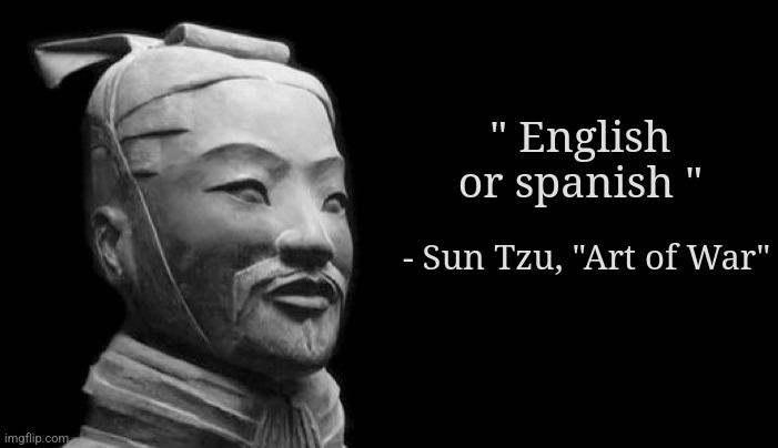 baby you got something in your nose | " English or spanish "; - Sun Tzu, "Art of War" | image tagged in sun tzu | made w/ Imgflip meme maker