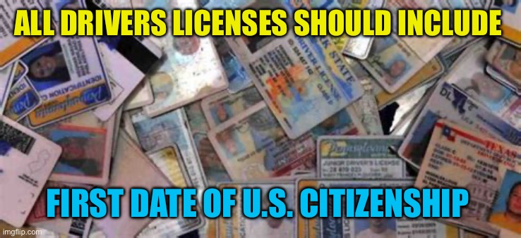 Include Citizenship on all drivers licenses | ALL DRIVERS LICENSES SHOULD INCLUDE; FIRST DATE OF U.S. CITIZENSHIP | image tagged in gifs,illegal immigration,bad drivers,immigration | made w/ Imgflip meme maker