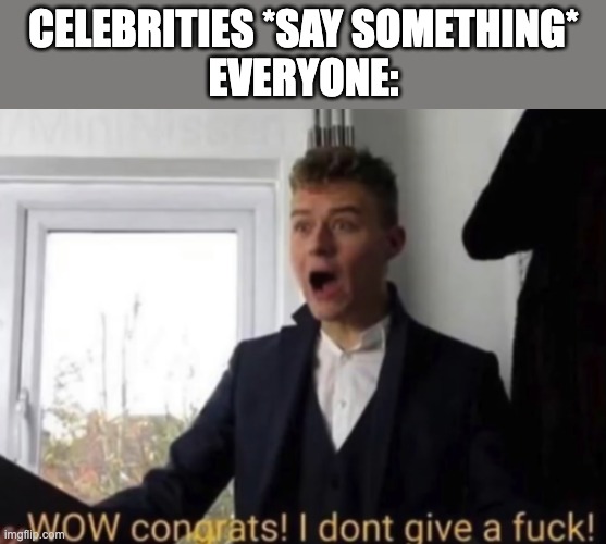 Wow congrats | CELEBRITIES *SAY SOMETHING*
EVERYONE: | image tagged in wow congrats | made w/ Imgflip meme maker