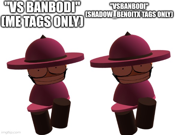 I guess this tag "vsbanbodi" or "vs banbodi" | "VS BANBODI"
(ME TAGS ONLY); "VSBANBODI"
(SHADOW_BENOITX TAGS ONLY) | image tagged in vsbanbodi,vs banbodi | made w/ Imgflip meme maker