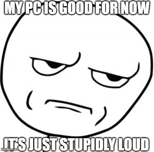 Relatable (hopefully) | MY PC IS GOOD FOR NOW; IT'S JUST STUPIDLY LOUD | image tagged in dissapointed rage comic | made w/ Imgflip meme maker