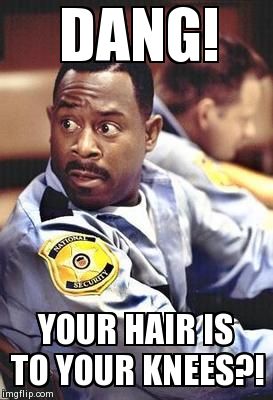 DANG! YOUR HAIR IS TO YOUR KNEES?! | image tagged in what the problem is | made w/ Imgflip meme maker