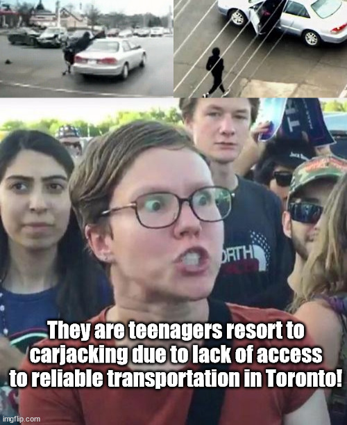 They are teenagers resort to carjacking due to lack of access to reliable transportation in Toronto! | image tagged in carjacking,angry sjw,toronto,woke | made w/ Imgflip meme maker