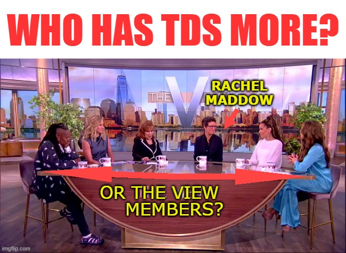 Television Can Be So Much Fun | WHO HAS TDS MORE? RACHEL MADDOW; OR THE VIEW; MEMBERS? | image tagged in memes,who had,tds,more,rachel maddow,the view | made w/ Imgflip meme maker