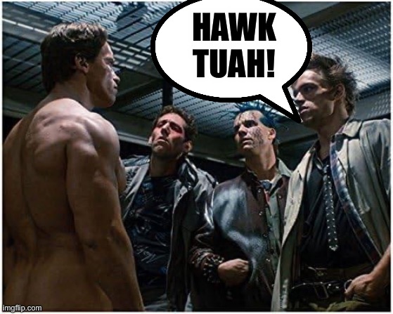 Hawk Tuah | HAWK TUAH! | image tagged in naked terminator | made w/ Imgflip meme maker