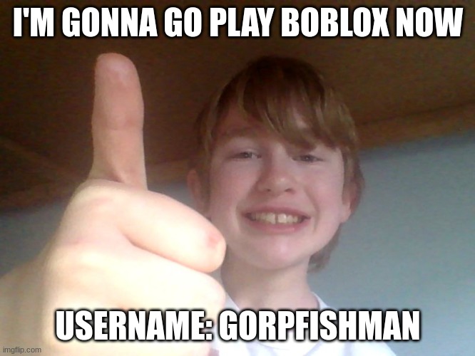 I'M GONNA GO PLAY BOBLOX NOW; USERNAME: GORPFISHMAN | image tagged in good for you bro | made w/ Imgflip meme maker