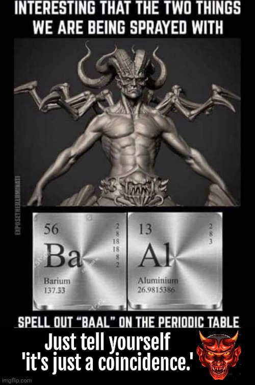 Barium plus aluminum equals Baal | Just tell yourself 'it's just a coincidence.' | image tagged in black box,devil,chemtrails | made w/ Imgflip meme maker