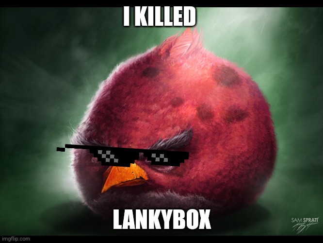 Realistic Angry Bird (big red) | I KILLED; LANKYBOX | image tagged in realistic angry bird big red | made w/ Imgflip meme maker