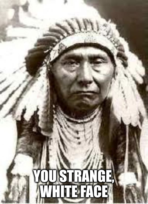 Red Indian | YOU STRANGE, WHITE FACE | image tagged in red indian | made w/ Imgflip meme maker