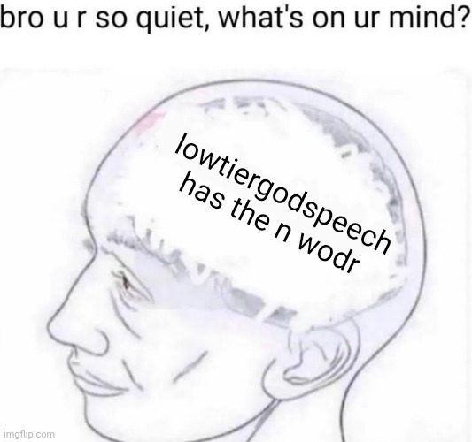 Bro you're so quiet | lowtiergodspeech has the n wodr | image tagged in bro you're so quiet | made w/ Imgflip meme maker