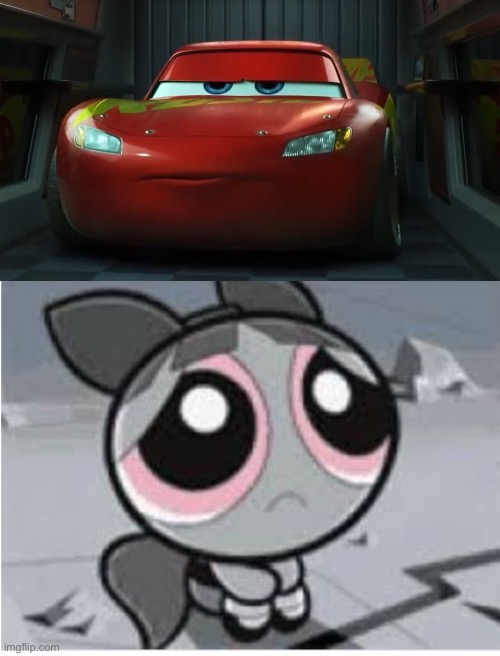 Lightning McQueen hates Movie Blossom | image tagged in lightening mcqueen pissed,sad blossom,powerpuff girls,cars | made w/ Imgflip meme maker