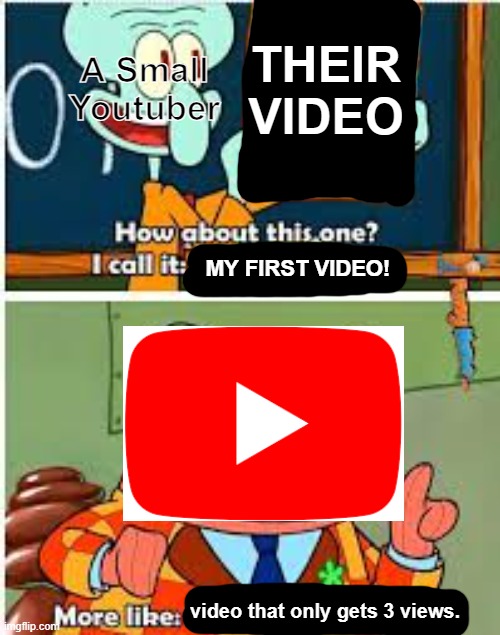 Bold & Brash but it's the YouTube algorithm | THEIR
VIDEO; A Small Youtuber; MY FIRST VIDEO! video that only gets 3 views. | image tagged in spongebob bold and brash,youtube,memes | made w/ Imgflip meme maker