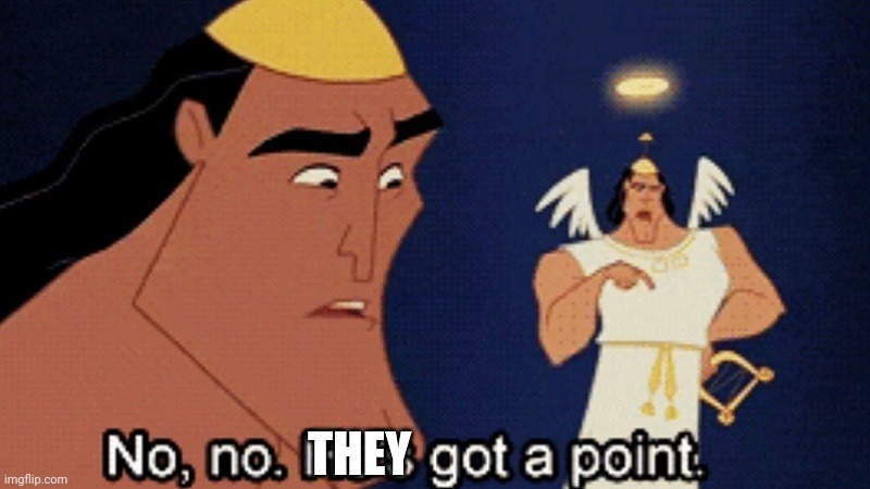 No he has a point | THEY | image tagged in no he has a point | made w/ Imgflip meme maker