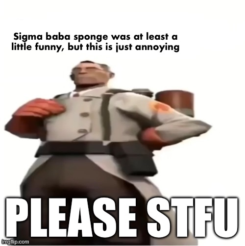 medic blank | Sigma baba sponge was at least a little funny, but this is just annoying; PLEASE STFU | image tagged in medic blank | made w/ Imgflip meme maker