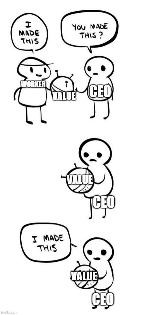 You made this?...I made this | VALUE; CEO; WORKER; VALUE; CEO; VALUE; CEO | image tagged in you made this i made this,working class,memes,communist,commie | made w/ Imgflip meme maker