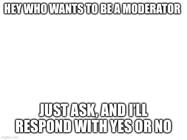 Please make good choices if you are accepted as a mod (I’m the owner of this stream) | HEY WHO WANTS TO BE A MODERATOR; JUST ASK, AND I’LL RESPOND WITH YES OR NO | image tagged in moderators,help wanted | made w/ Imgflip meme maker