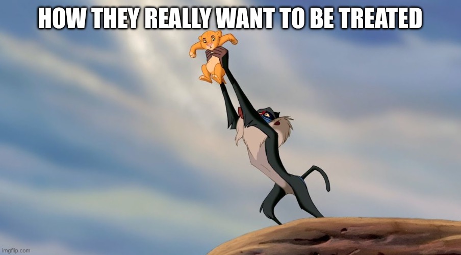 Lion King Rafiki No Sigal Meme Talooka  | HOW THEY REALLY WANT TO BE TREATED | image tagged in lion king rafiki no sigal meme talooka | made w/ Imgflip meme maker