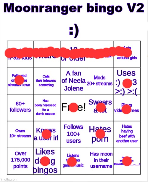 image tagged in moonranger bingo v2 | made w/ Imgflip meme maker