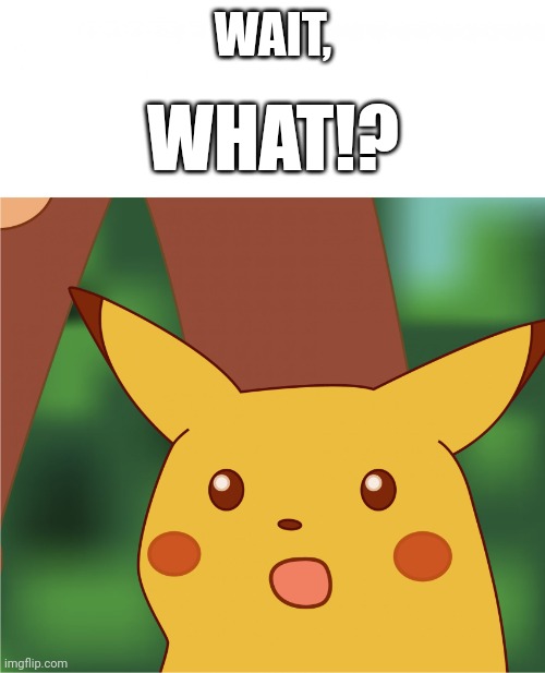 Surprised Pikachu (High Quality) | WAIT, WHAT!? | image tagged in surprised pikachu high quality | made w/ Imgflip meme maker