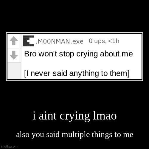 i aint crying lmao | also you said multiple things to me | image tagged in funny,demotivationals | made w/ Imgflip demotivational maker