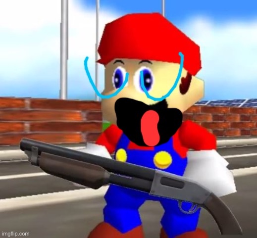 SMG4 Shotgun Mario | image tagged in smg4 shotgun mario,mocking | made w/ Imgflip meme maker