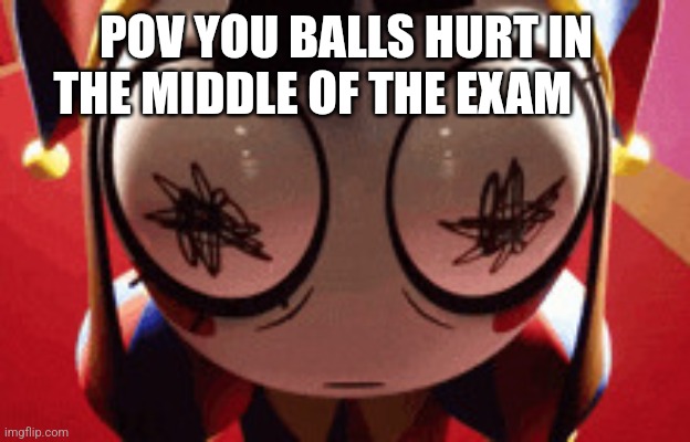 w h a t | POV YOU BALLS HURT IN THE MIDDLE OF THE EXAM | image tagged in w h a t | made w/ Imgflip meme maker