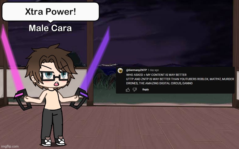 Male Cara is against those UTTP comments. | image tagged in pop up school 2,pus2,male cara,uttp,xtra power | made w/ Imgflip meme maker