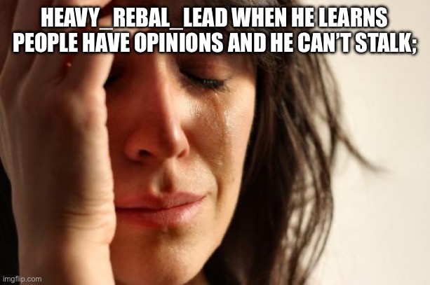 (Update: adding sexual harassment and doxxing to his crimes. And also his name is hidden not heavy | HEAVY_REBAL_LEAD WHEN HE LEARNS PEOPLE HAVE OPINIONS AND HE CAN’T STALK; | image tagged in memes,first world problems | made w/ Imgflip meme maker