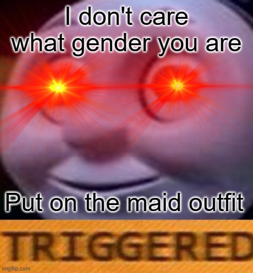 Triggered | I don't care what gender you are; Put on the maid outfit | image tagged in triggered,memes | made w/ Imgflip meme maker