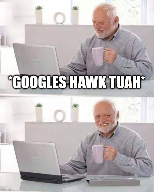 Googles Hawk Tuah | *GOOGLES HAWK TUAH* | image tagged in memes,hide the pain harold,hawk tuah | made w/ Imgflip meme maker