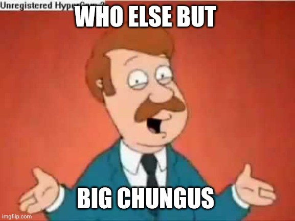 who else but quagmire guy | WHO ELSE BUT; BIG CHUNGUS | image tagged in who else but quagmire guy | made w/ Imgflip meme maker