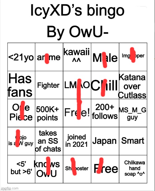 IcyXD’s bingo by the ringmaster OwU- | image tagged in icyxd s bingo by the ringmaster owu- | made w/ Imgflip meme maker