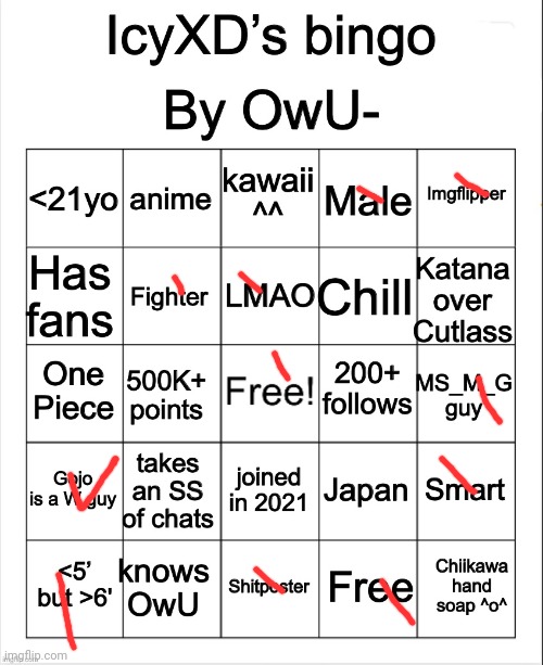 gojo be W | image tagged in icyxd s bingo by the ringmaster owu- | made w/ Imgflip meme maker