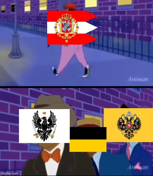 First to third Polish Partition in nutshell | image tagged in axel in harlem,poland,prussia,russia,austria | made w/ Imgflip meme maker