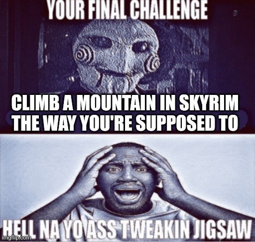 . | CLIMB A MOUNTAIN IN SKYRIM THE WAY YOU'RE SUPPOSED TO | image tagged in h | made w/ Imgflip meme maker