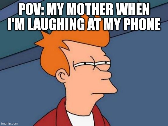Why do they do this smh | POV: MY MOTHER WHEN I'M LAUGHING AT MY PHONE | image tagged in memes,futurama fry | made w/ Imgflip meme maker